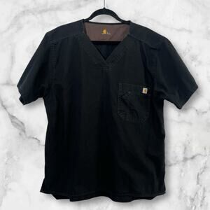 Carhartt Scrub Top Mens LARGE Black V-Neck Utility Medical Front‎ Chest Pocket